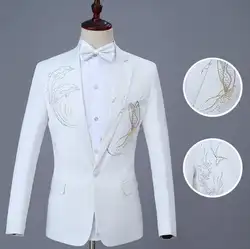 Блесток дельфины блейзер для мужчин жениха костюм комплект брюки мужские свадебные костюмы костюм для певицы для сцены одежда terno