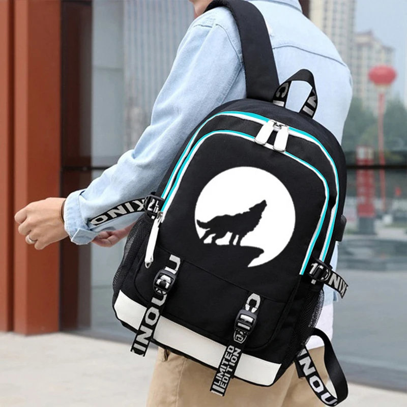 BPZMD лунный волк светящийся школьный рюкзак студенческий подростковый унисекс сумка для ноутбука usb зарядный порт рюкзак дышащие книжные сумки