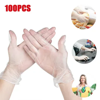 

100PC Plastic Clear Disposable Gloves Garden Restaurant Home Kitchen BBQ Multifunction Food Tool Dishwashing Catering Gloves
