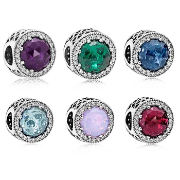 

925 Sterling Silver Glass Cz Beads Big Round Red Pink Pruple Color Beads Crystal For Women Diy Original Pandora Bracelet Charms