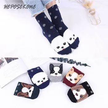 

Christmas Snow Socks Cute Cartoon Animal Socks Women 5 Different Dog Warm Harajuku Meias Novelty Pug Jacquard Casual Funny Socks