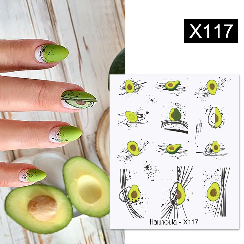Nail Stickers Nail Decals Nail Art Decoration 1PC Avocado/Watermelon/Orange Nail Stickers Summer Fruit Leaves Transfer Decals Sliders For Nails DIY Decoration Manicures