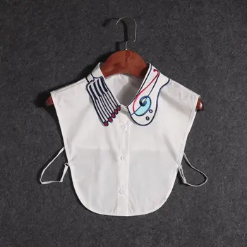 

Women Chiffon Lapel Fake Collar Musical Note Embroidery Detachable Half-Shirt NEW