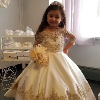 

Customized Flower Girl Dress Champagne Lace Off the Shoulder Baby Girls Dresses for Special Occasion