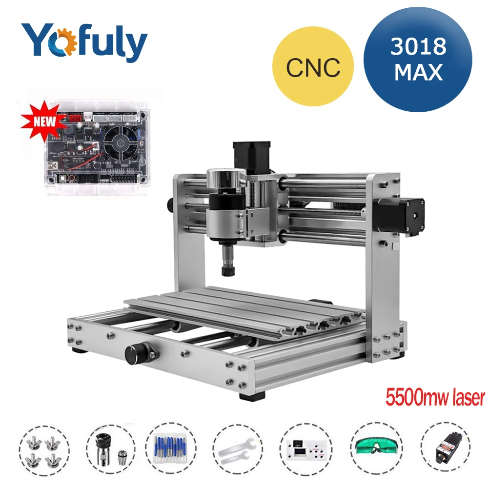 CNC 3018pro MAX гравер GRBL управление с шпинделем 200 Вт, 3 оси PCB фрезерный станок, DIY древесины маршрутизатор Поддержка лазерной гравировки - Цвет: 5500mw laser