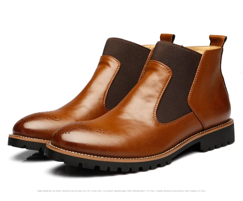 Мужские ботинки «Челси»; водонепроницаемые ботильоны без застежки; мужские модные ботинки с перфорацией типа «броги»; кожаная обувь с микрофиброй; большие размеры; rtgg67