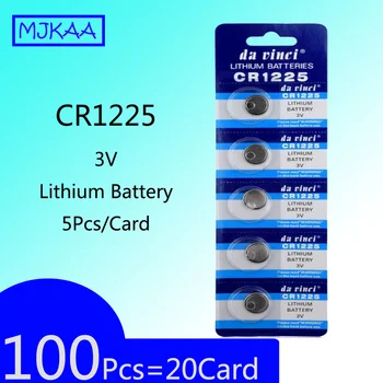 

100Pcs=20Card 3V Lithium CR1225 Button Battery LM1225 BR1225 ECR1225 CR1225 KCR1225 Clocks Watch Bateria Long Lasting