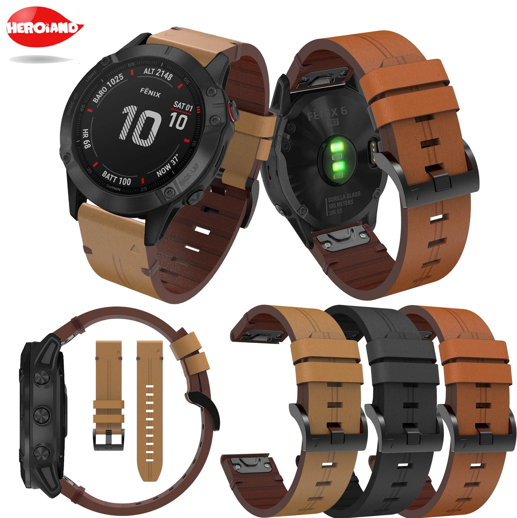 Ремешок для часов из натуральной кожи с быстросъемным ремешком Garmin Fenix 5 6 Plus 6Pro