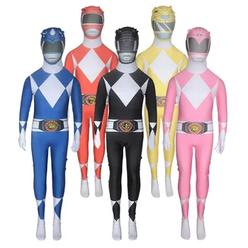 

Children Power Samurai Sentai Shinkenger Costume Lycra Samurai Rangers Cosplay Halloween Red/Pink/Blue/Green/Yellow Ranger Suit