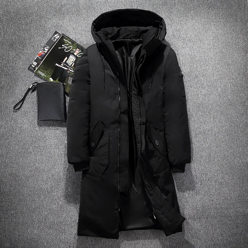 Mens Hooded Extra Long Duck Down Padded Jackets Man Thick Winter Coats Male Fashion Overcoat Keep Warm Outerwear | Мужская одежда
