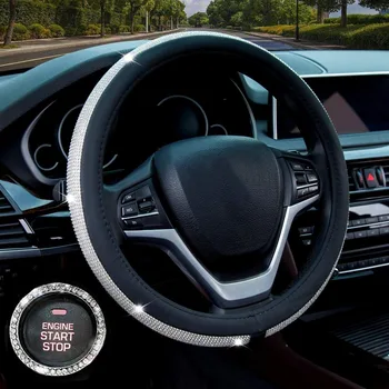 

Car Diamond Steering Wheel Cover Styling Engine Ignition Start Stop Ring Case Button Decoration Switch Accessories Covers
