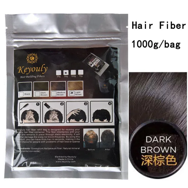 Ensiferum Keyouly 1 кг волосы строительный волоконный порошок запасной мешок 4 цвета волокна волос Мгновенный рост волокна парик аппликатор - Цвет: Dark brown 1000g