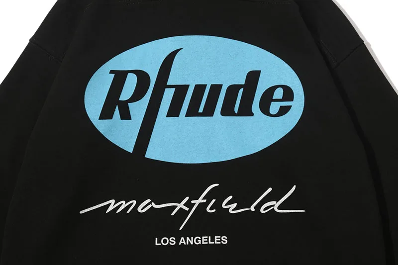 Новые эксклюзивные толстовки с капюшоном Rhude x Maxfield в Лос-анжелесском стиле для мужчин и женщин с принтом в виде волка, пуловеры, свитшоты
