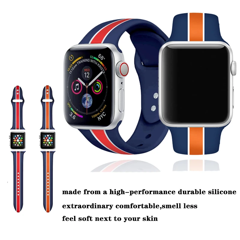 Полосатый ремешок для Apple Watch 38 мм 42 мм iWatch ремешок 44 мм 40 мм спортивный силиконовый ремень браслет Apple watch 5 4 3 2 аксессуары