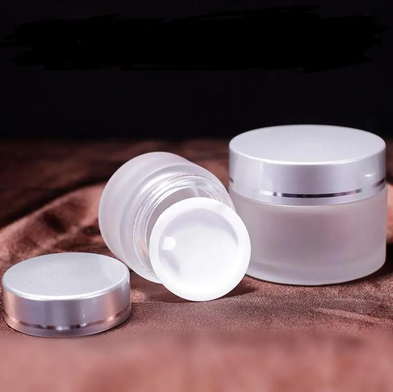 

DHL shipping by dhl 15g Empty Frosted Glass Jars With Silver Ring Cap, 15ml Frosted Skin Care Cream Jars