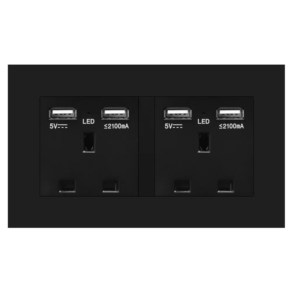 SRAN double 13A UK socket with usb,wall power outlet with 4 USB charging port PC panel 146mm*86mm
