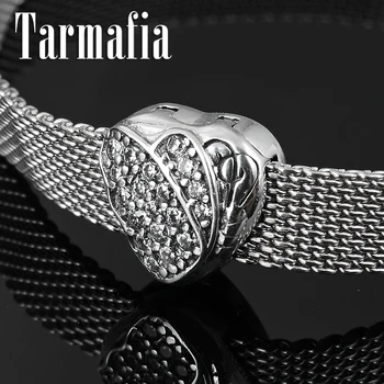 

Real 925 Sterling Silver Heart Beads Clear Zircon Clips Charms Fit Original Reflection Charm Watch Bracelet Silver 925 Jewelry