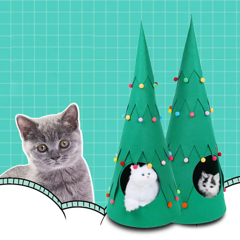 

TPFOCUS Universal Pet Cats House Washable Christmas Tree Shape Cat Nest Felt Houses Christmas Home Decor
