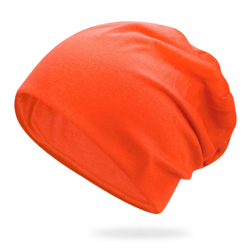 New Fashion Summer Women Men Stylish Beanie Hat Autumn Male Thin Soft Solid Color Stretch Cap Gorra Hombre 16 - Color: Orange