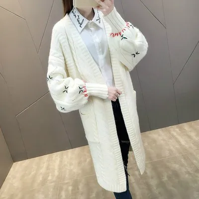 Creamy-white Neploe, длинный вязаный кардиган,, Осень-зима, свитер для женщин, толстый, теплый, свободный, вязаный, открытый шов, пальто, Chaqueta Mujer 55446 - Цвет: Creamy-white