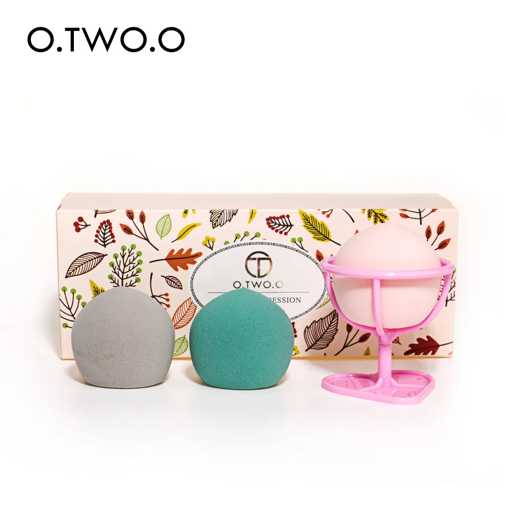 

O.TWO.O facial makeup make-up three-pack beauty makeup egg set with bracket wet and dry flocking puff box set makeup tools