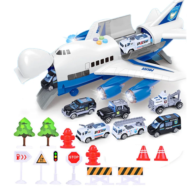 Music Story Simulation Track Inertia Children's Toy Aircraft Storage Passenger Plane Police Fire Rescue Baby Boy Car Blue | Игрушки и