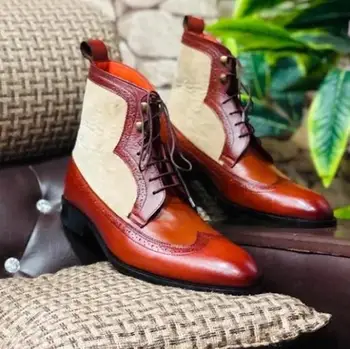 

Men's PU Brown Leather Red Wolf Claw Print Casual Chelsea Boots Zapatos De Hombre Botas Hombre Blancas TV171