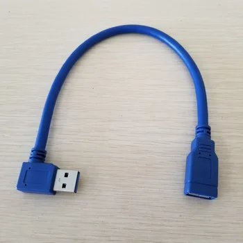 

100pcs/lot 90 Degree Left Angle USB 3.0 Type A Extension Data Cable Male to Female Blue 30cm