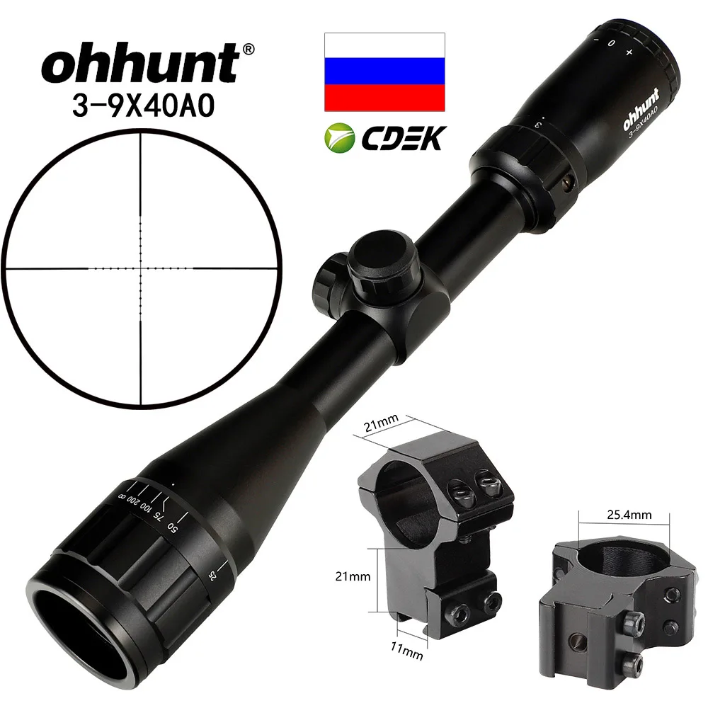 High Dovetail Rings Ohhunt 3-9X40 AO охотничьи оптические прицелы 1 дюймов труба прицел Mil Dot проволока прицельная сетка для прицела для снайперских пневматических пистолетов страйкбола - Цвет: High Dovetail Rings