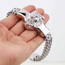 15mm бак для воды с Лидер продаж Нержавеющая сталь браслет Figaro Лев зажим на голову Для мужчин манжета ювелирных изделий из серебра Цвет браслет 8,66"