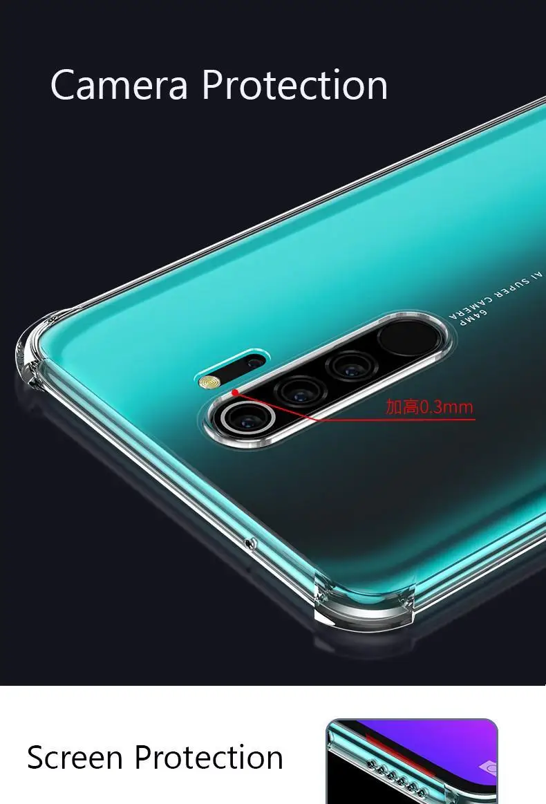 100 шт ударопрочный чехол для Xiaomi Redmi Note 8 Pro защита, подушка безопасности мягкая прозрачная задняя крышка для Redmi 7A K20 Note 7 6 5 Pro