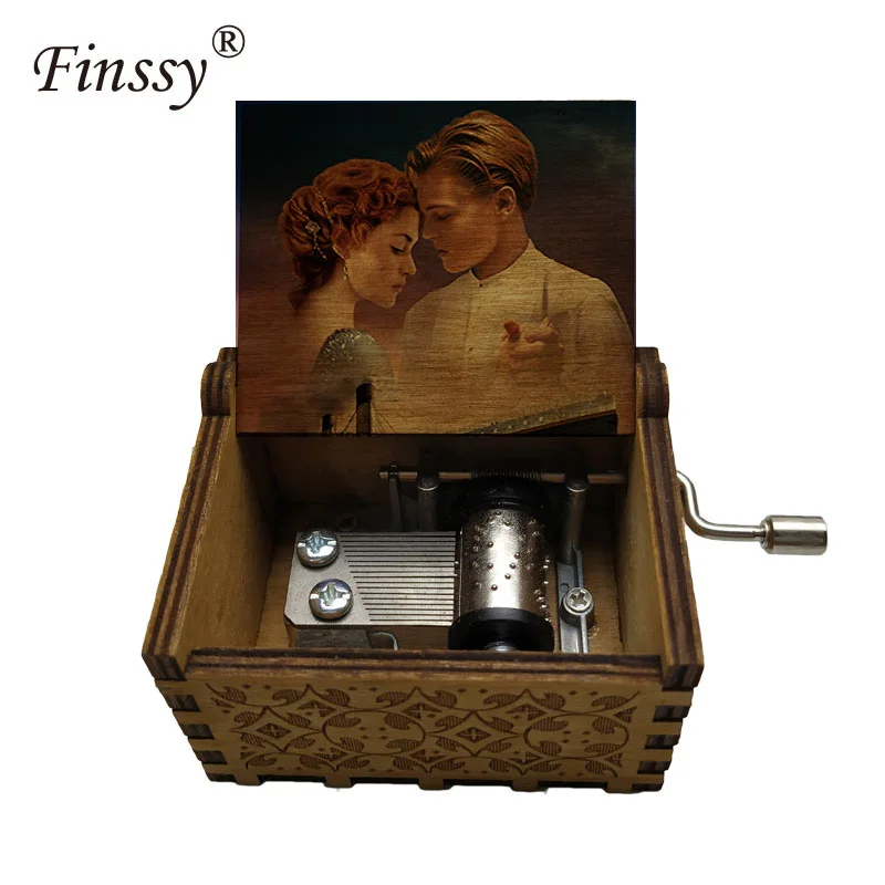 

modern print Wooden Box Hand-Cranked Music Box Theme my heart will go on Caixa De Musica wife Birthday Present Casket Decoration