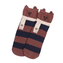 Вязаные женские носки в полоску с рисунком животных; повседневные милые теплые носки до лодыжки для сна; chaussette femme