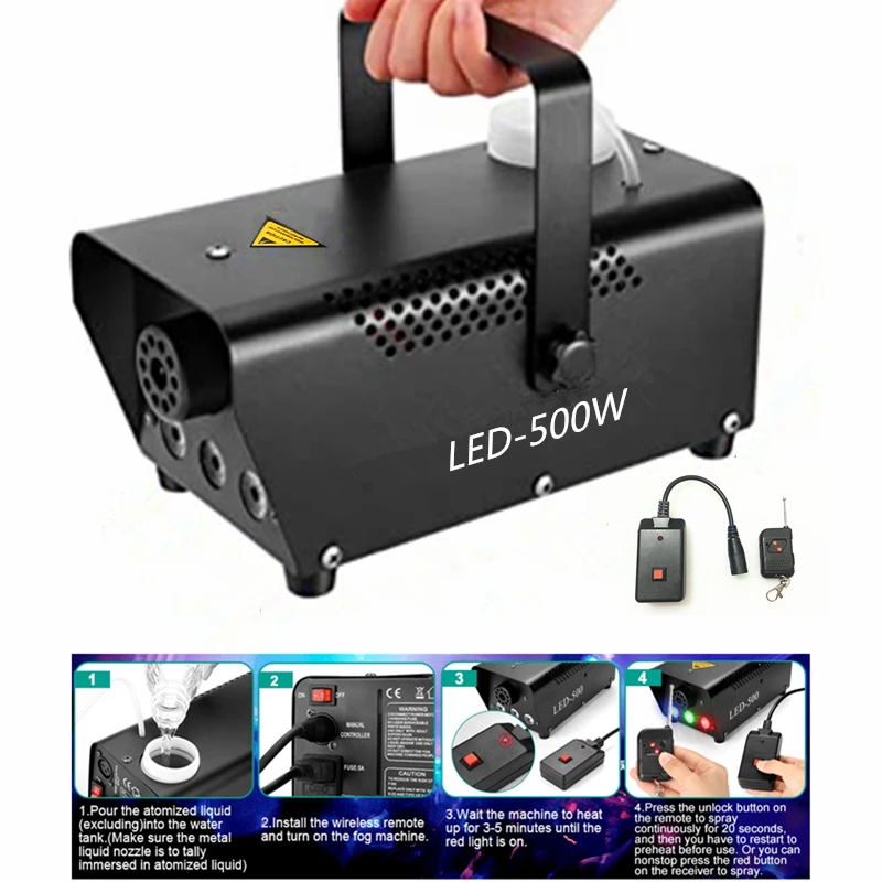 

500W Fog Machine With RGB LED Lights, Smoke Machine With Wireless/Wired Remote Control For Parties Weddings Stage Effects Fogger