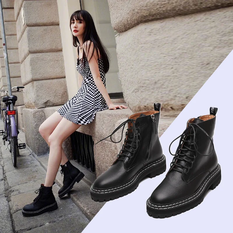 

Martin boots lace-up matte ankle botas mujer zipper women shoes winter british short botines sewing femme motorcycle booties2019