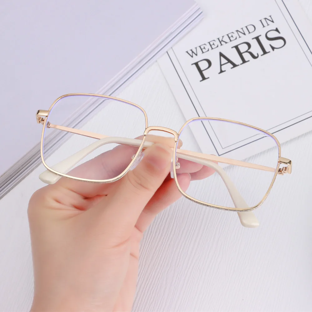 Oversized Square Myopia Glasses Diamond Studded Anti Blue Light Flat Mirror Eyewear Unisex Radiation Protection | Аксессуары для