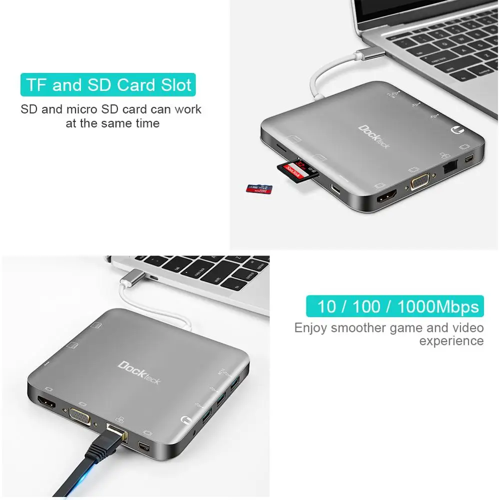 Многопортовый концентратор USB C многопортовый Type 11 в 1 Совместимость с Thunderbolt 3
