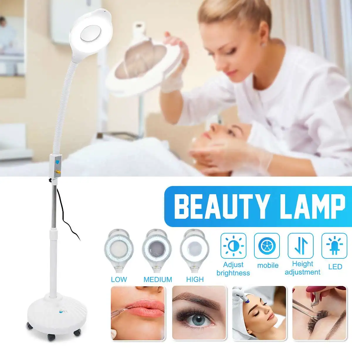 

120 LED 8X Diopter Magnifying Floor Stand Lamp Adjustable Magnifier Glass Cold Ligth Facial Light For Beauty Nail Tattoo 220V