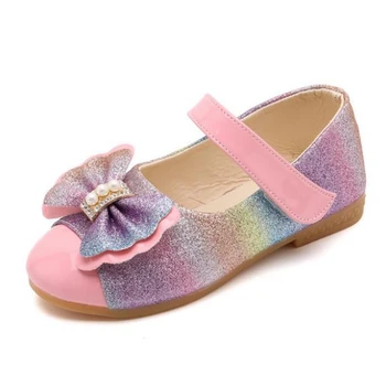 

Girl Leather Shoes Princess Soft Bow-knot Bow With Rhinestone Sweet Girlish Children Mary Janes Kids Flats Multi-colored