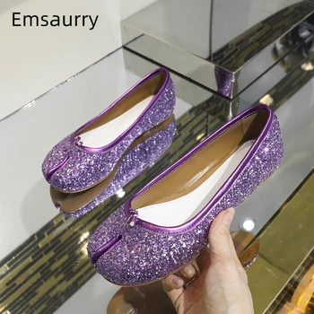 

Bling Sequins Split Toe Casual Flat Shoes Woman Little Bowtie Slip-on Ballet Flats Chic 2020 Spring Sequined Cloth Zapatos Mujer
