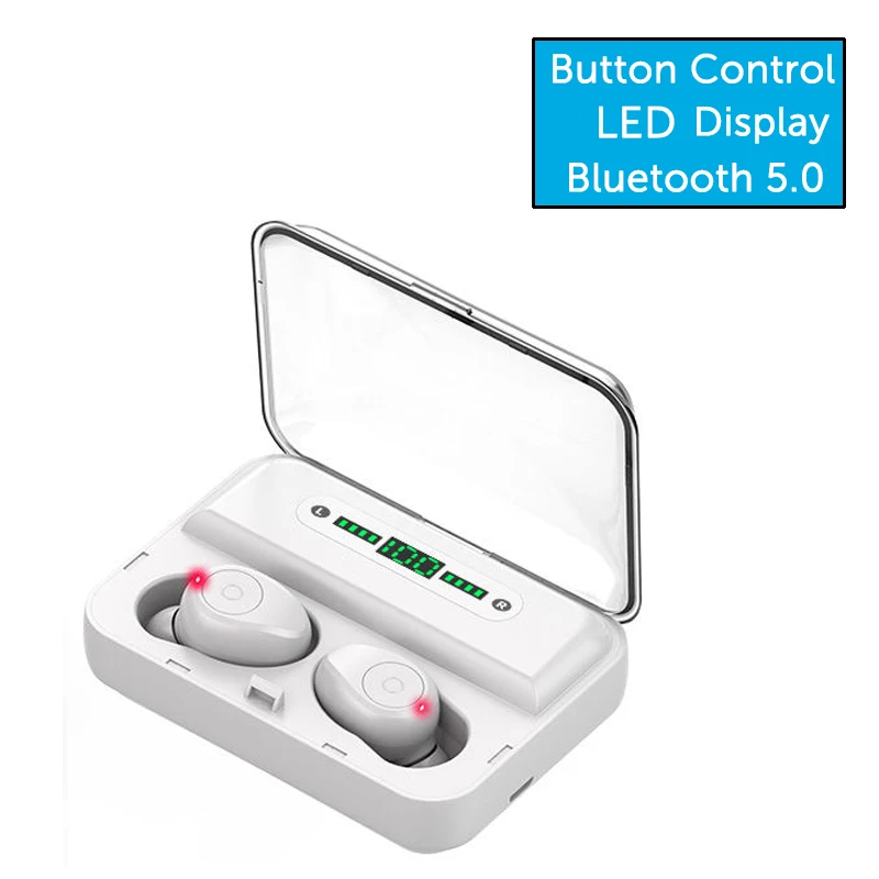 Bluetooth наушники TWS 5,0 Мощный светодиодный дисплей беспроводные Hifi наушники спортивные наушники-вкладыши Беспроводные наушники с микрофоном - Цвет: LED White