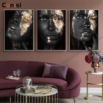 

Conisi African Black And Gold Woman HD Oil Painting on Canvas Posters And Prints Scandinavian Wall Art Pictures for Living Room