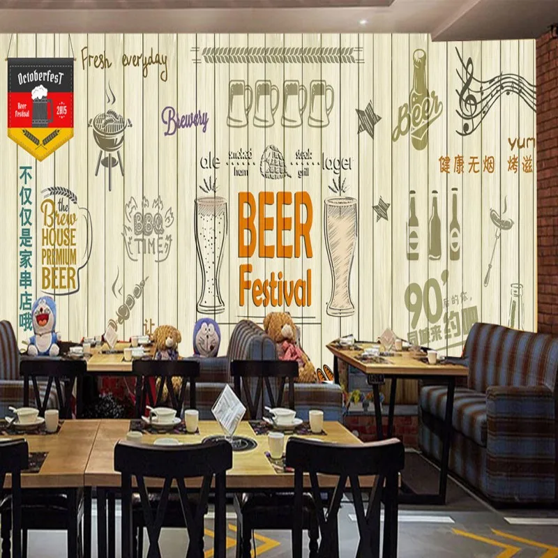 

Drop Ship Wallpaper for Walls 3D Personality Handmade Wooden Wall Beer Barbecue Bar Restaurant Decorative Custom Wallpaper Mural
