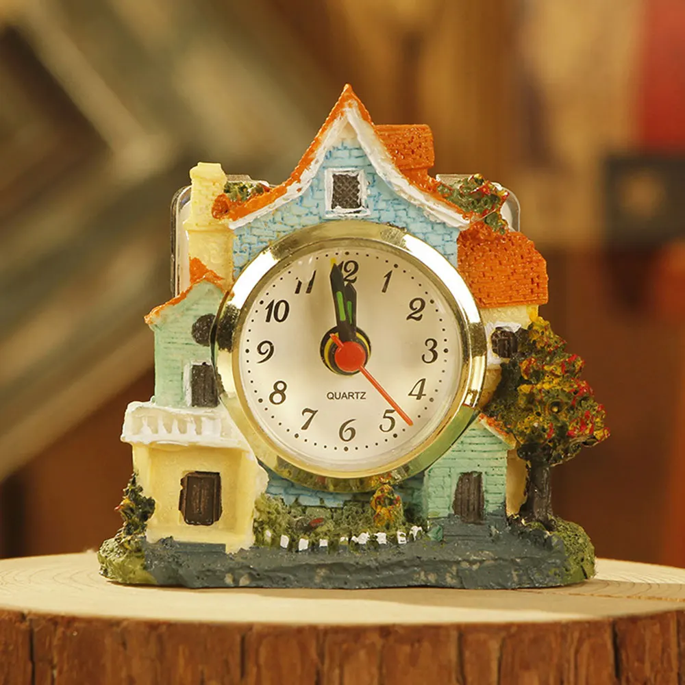 Часы и часы кварцевый механизм мини Horologium будильник смолы офисные игрушки для студентов подарки замок форма