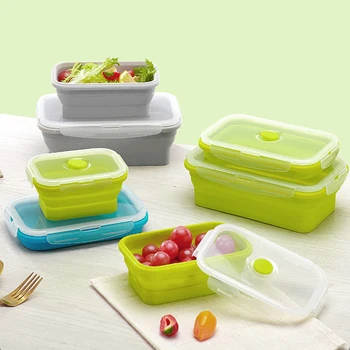 

Collapsible Silicone box storage Container Portable Microwave Home Kitchen Leak-proof Food airtight container set Eco-Friendly