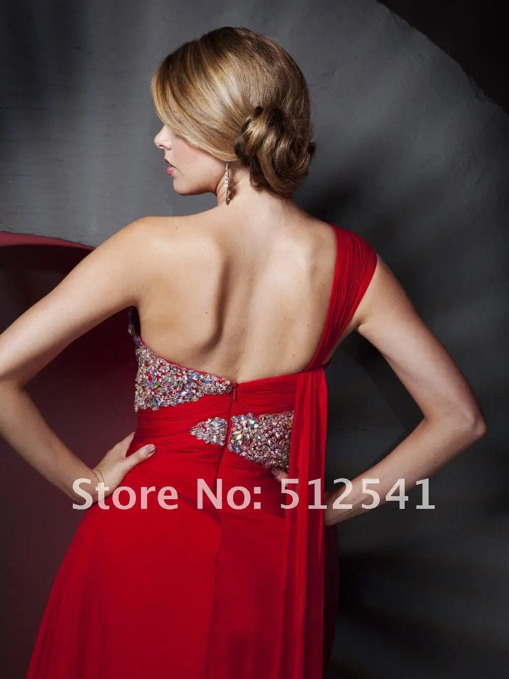 Robe de soiree свадебное платье ярко-Красное на одно плечо с рюшами длинное шифоновое платье для выпускного вечера вечерние платья