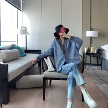 Blue Sweater Knitted Cardigan Women Loose Autumn Winter 2020 New Sweaters Women