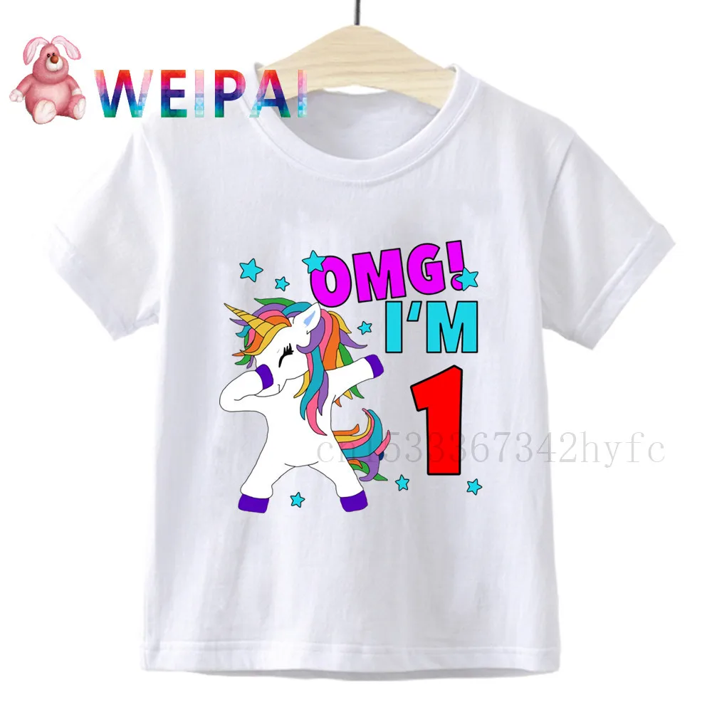 Детская футболка с единорогом номером на день рождения OMG I'm 1 2 3 4 5 подарок для