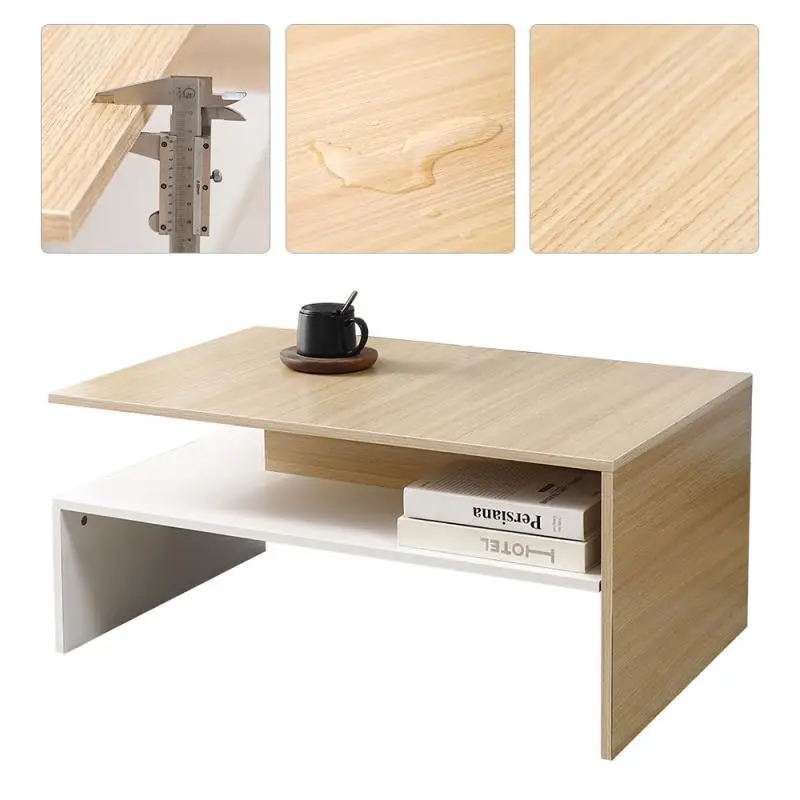 Café Tables Furniture Tea Table Magazine Shelf Double Layer Living Room Furniture Wooden Rectangle Bedroom Office Modern Black