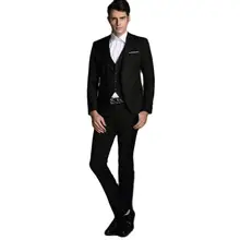 

New Arrival Notch Lapel Design Men's Black Suits Hot Selling Custom Made Single Breasted Business Wear Blazer 3 Pieces Skinny